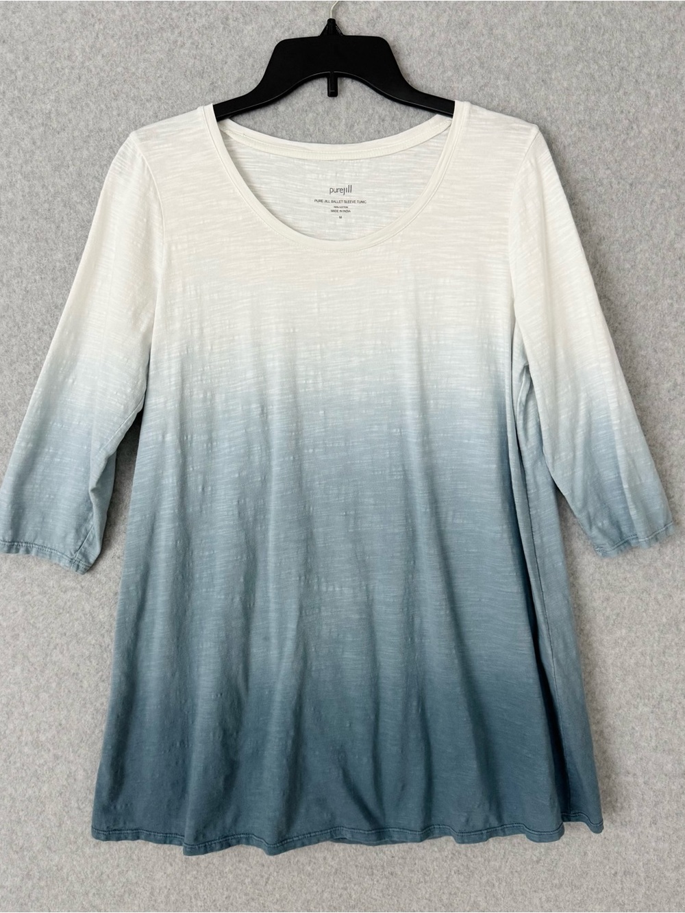 J Jill Pure Jill Top Size Medium Blue White Ombre Ballet Sleeve Tunic READ